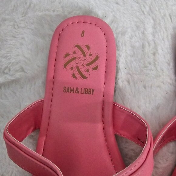 Sam & Libby Pink Faux Leather Square Toe Flat Slide On Thong Sandal Size 8 - Picture 5 of 14